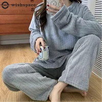 flannel pajamas women with velvet thickening of new fund of 2021 autumn winters warm outside wear loose leisurewear suit female