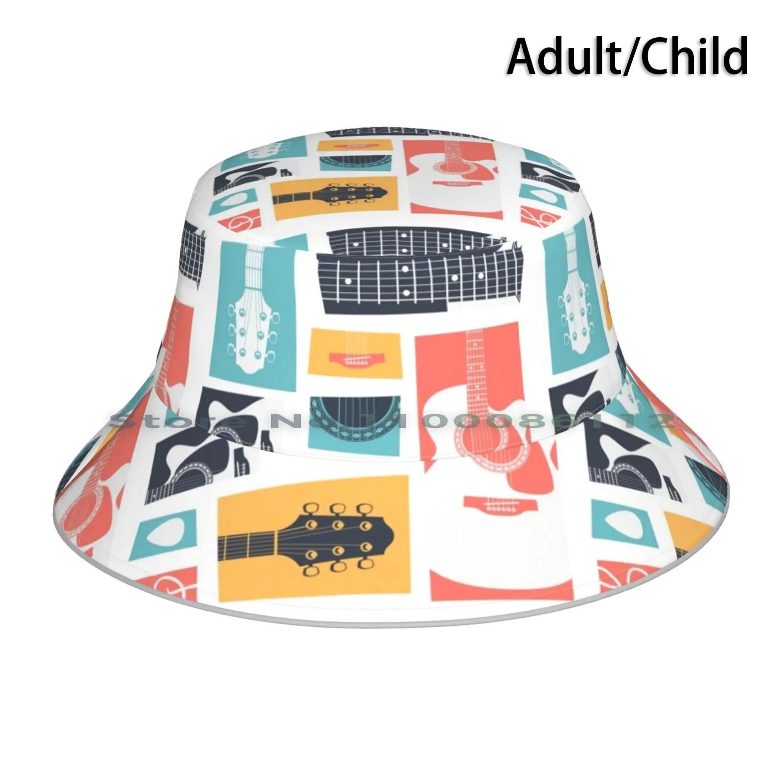 

Guitar Collage Bucket Hat Sun Cap Acoustic Collage Pattern Shape Rock Indie Pop Country Blues Live Guitarist Musician Present