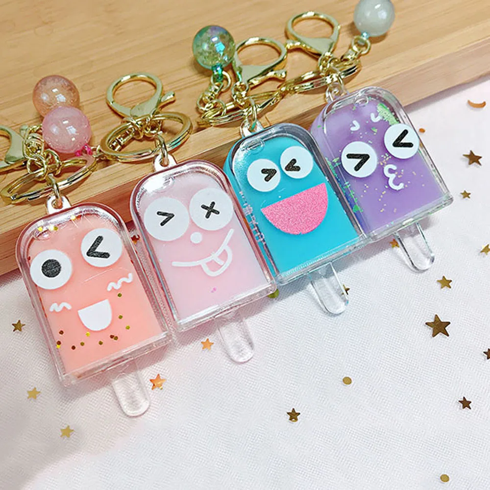 Креативный брелок для мороженого с блестками зыбучим песком жидкое плавающее