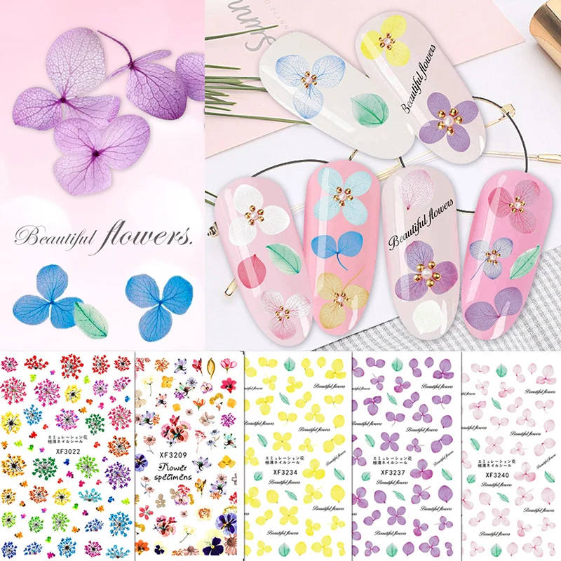 Имитация высушенных цветов слайдер наклейки для ногтей салонный дизайн