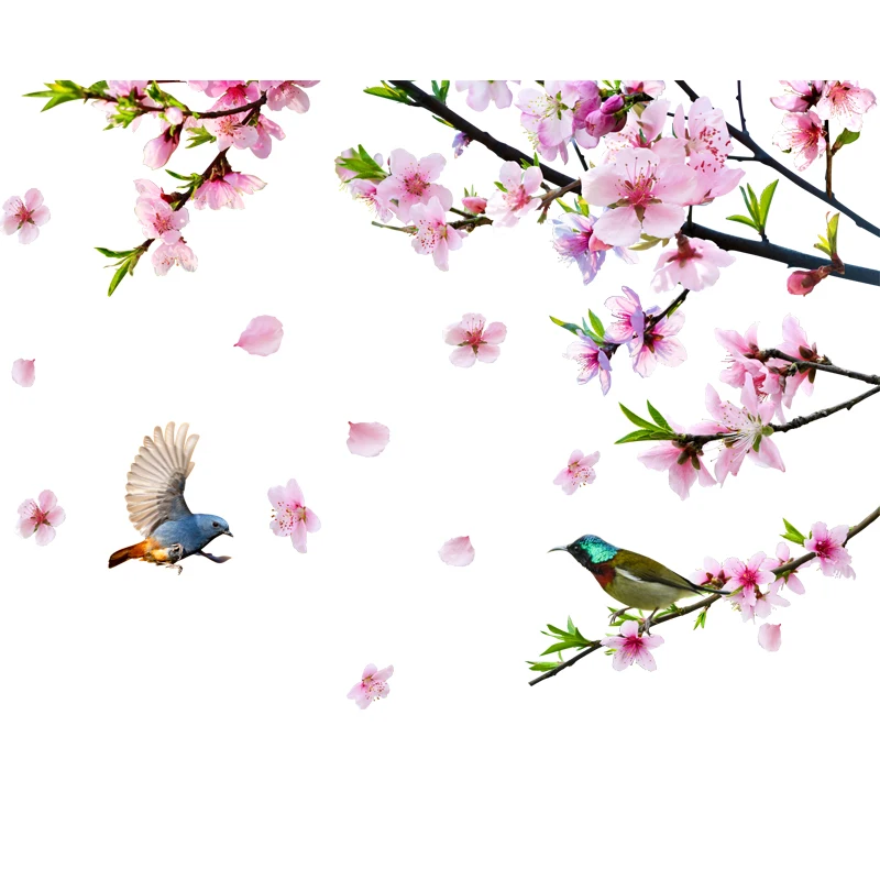 Ветка растения и цветы наклейки на стену DIY птицы настенные с животными для