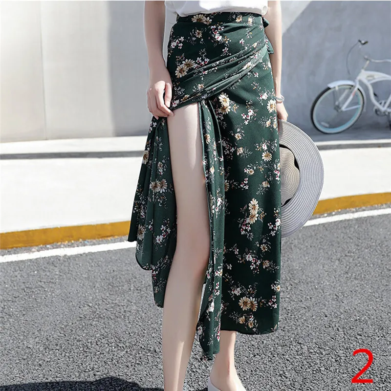 

Flower Print Summer Bohemia Skirt Women High Waist Long Wrap Floral Skirt Ladies Fashion Asymmetrical Skirt