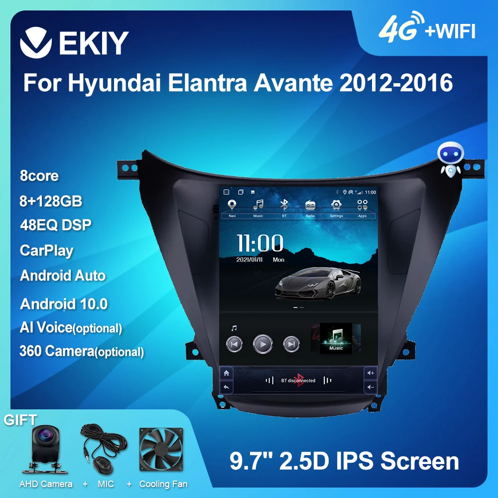 

EKIY DSP Android 10 автомобильный радиоприемник для Hyundai Elantra Avante 2012-2016 мультимедийный Tesla вертикальный экран GPS-навигация BT 6 + 128G DVD