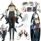 Костюм для косплея Shenhe Genshin Impact, костюм Shen He, костюм для игры, Униформа, парики на Хэллоуин, искусственная обувь, наряд для вечеринки для женщин, подарки