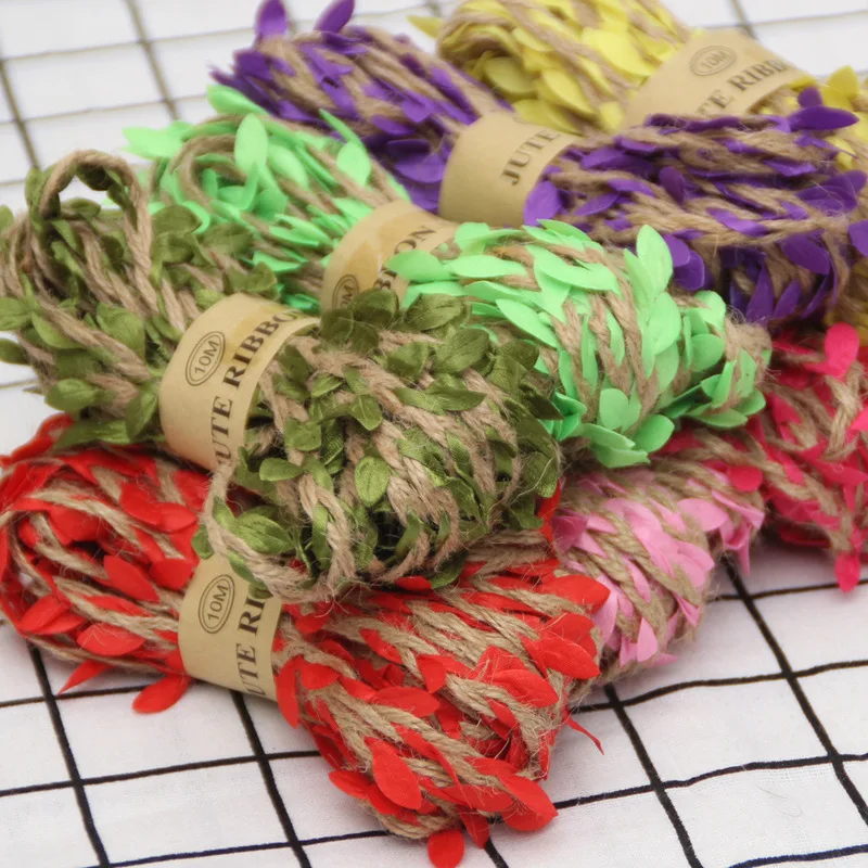 

10M Leaf Shaped Jute Rope Ribbon Rustic Hessian Ribbon Hemp Rope Vintage Wedding Decoration DIY Gift Package Wrapping Supplies