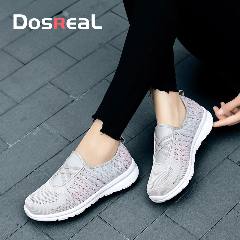 

DOSREAL Summer Fashion Women Flat Shoes Breathable Mesh Casual Sneakers Outdoor Running Shoes Ladies Boat Loafers Large Size 41