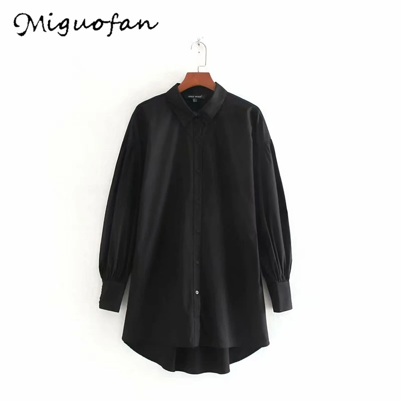 Miguofan женская блузка рубашки белая черная блуза на пуговицах винтажная длинный