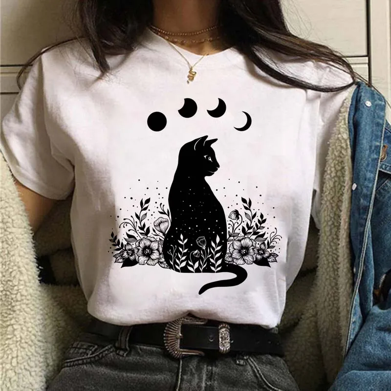

Moon Cat T-Shirt Funny Animal Shirts for Women Female Cartoon Graphic Tee Short Sleeve Summer Shirts Tops Shirt Gift