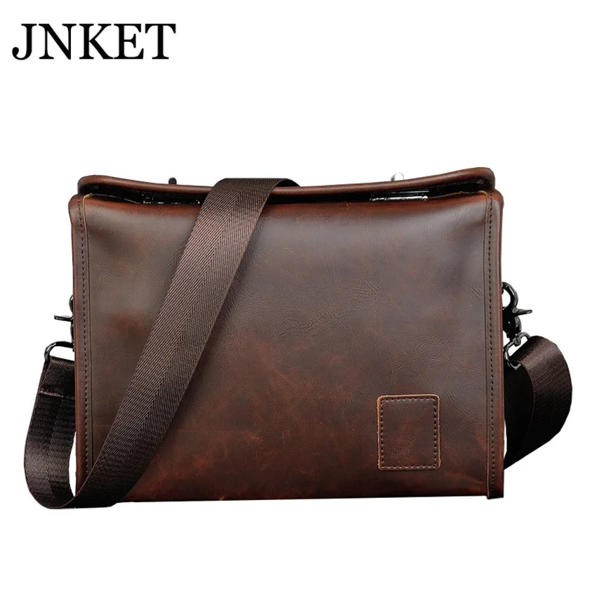 

JNKET New Fashion Crazy Horse Leather Men's Bag Retro Shoulder Bag Crossbody Bags Double Twist Lock Design Trend Bag