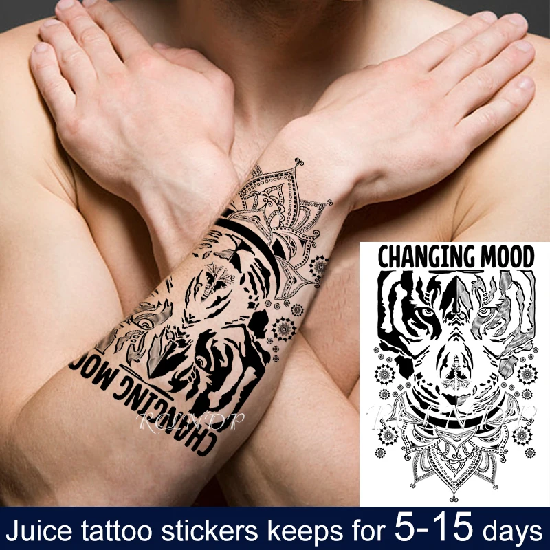 Водостойкая Временная тату наклейка с чернилами для сока тигровая голова
