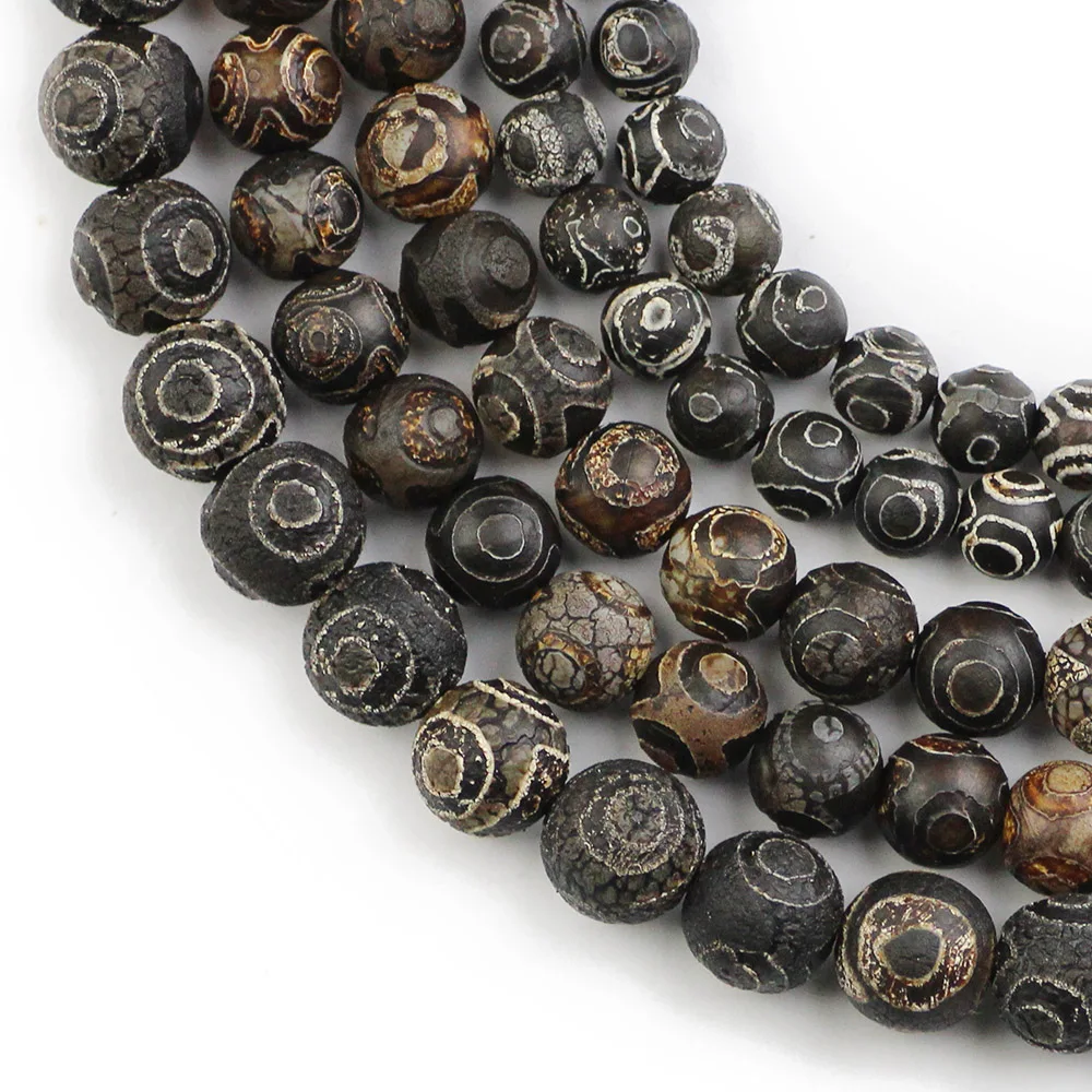 

HGKLBB Natural gray stone China Tibetan Dzi Eyes beads Religion 8/10/12MM Round Loose Beads For Jewelry making bracelet DIY