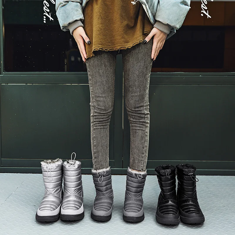 

2021 Winter Boots PU Waterproof Boots Combat Boots for Women Elastic Band Warm Plush Shoes Designer Brand Boots