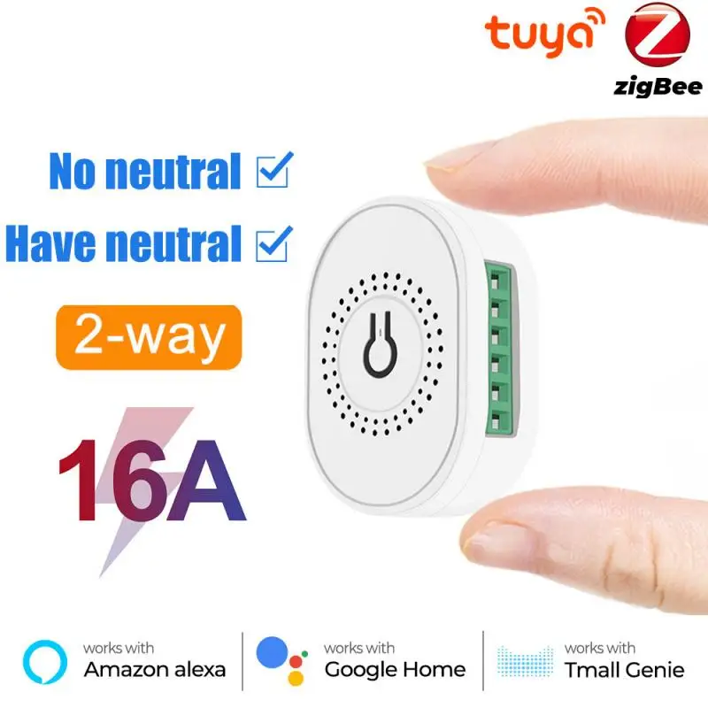 Умный выключатель Tuya Mini Zigbee хаб с двумя каналами 16 А не требует нейтрального