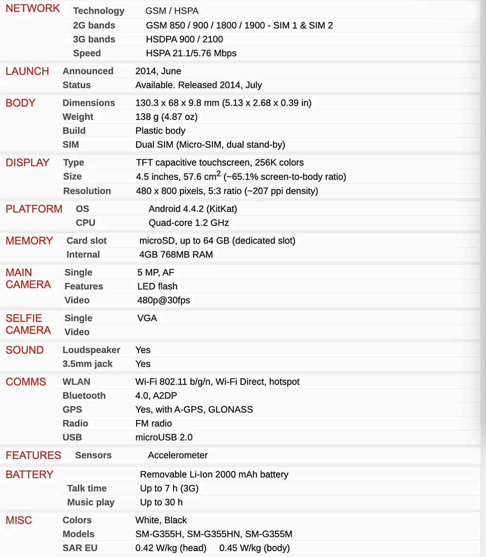 Samsung Galaxy Core II G355H, две sim-карты, телефон, 4 Гб rom, 768 ram, 5MP, Wifi, gps, четырехъядерный, 4,5 дюймов, сенсорный экран, мобильный телефон