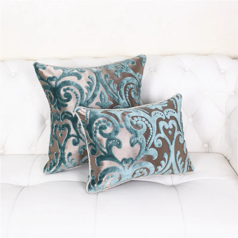 Luxury Blue European Cut Velvet Sofa Cushion Pillow Pillows Bedside Backrest Car Cushion Throw Pillows 45x45cm images - 6