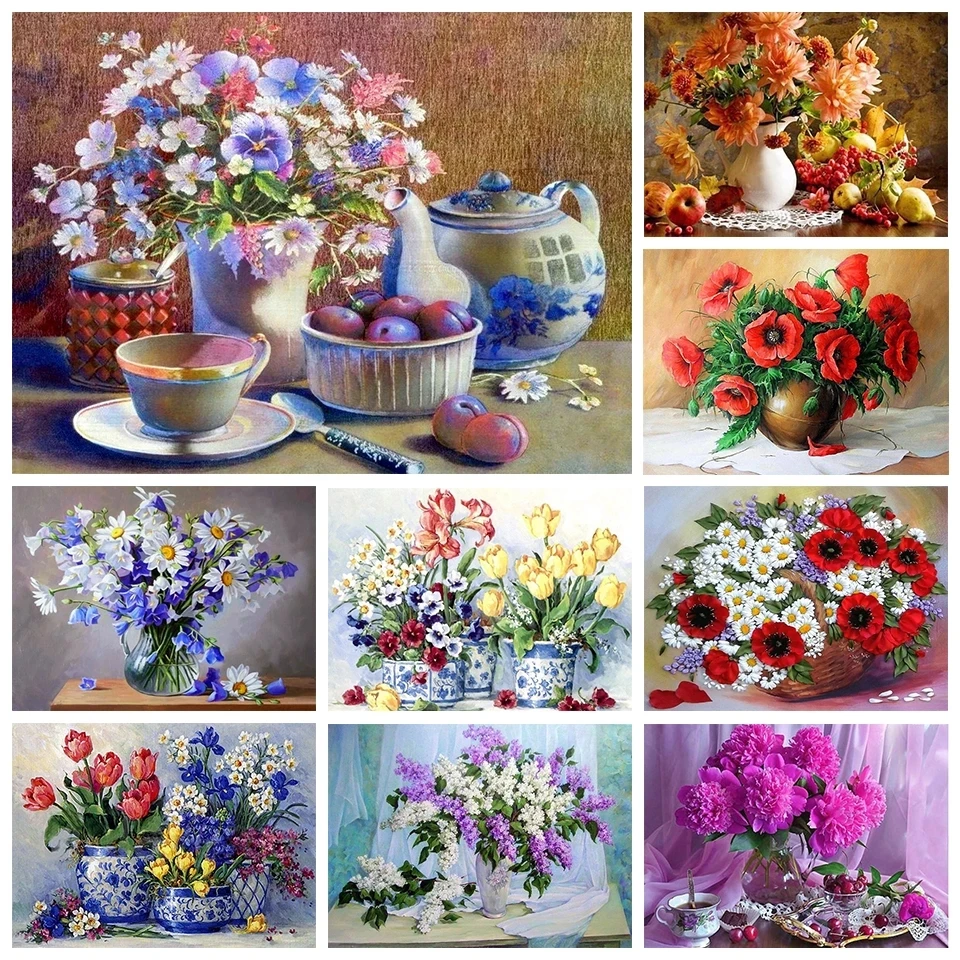 

Diy 5D Diamond Painting Cross Stitch Kit Beautiful Flower Mosaic Art Poster Rhinestone Embroidery Decorative Wall Pictures