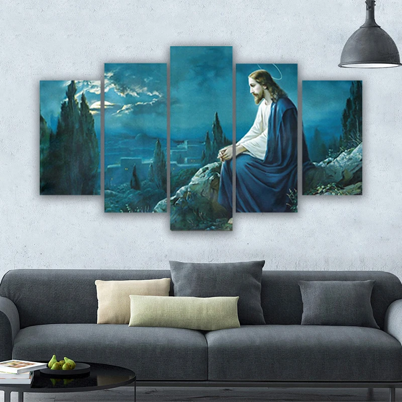 

Living Room HD Printed Modern Painting 5 Panel Jesus Modular Decoration Posters Picture On Canvas Wall Artwork Home Framework