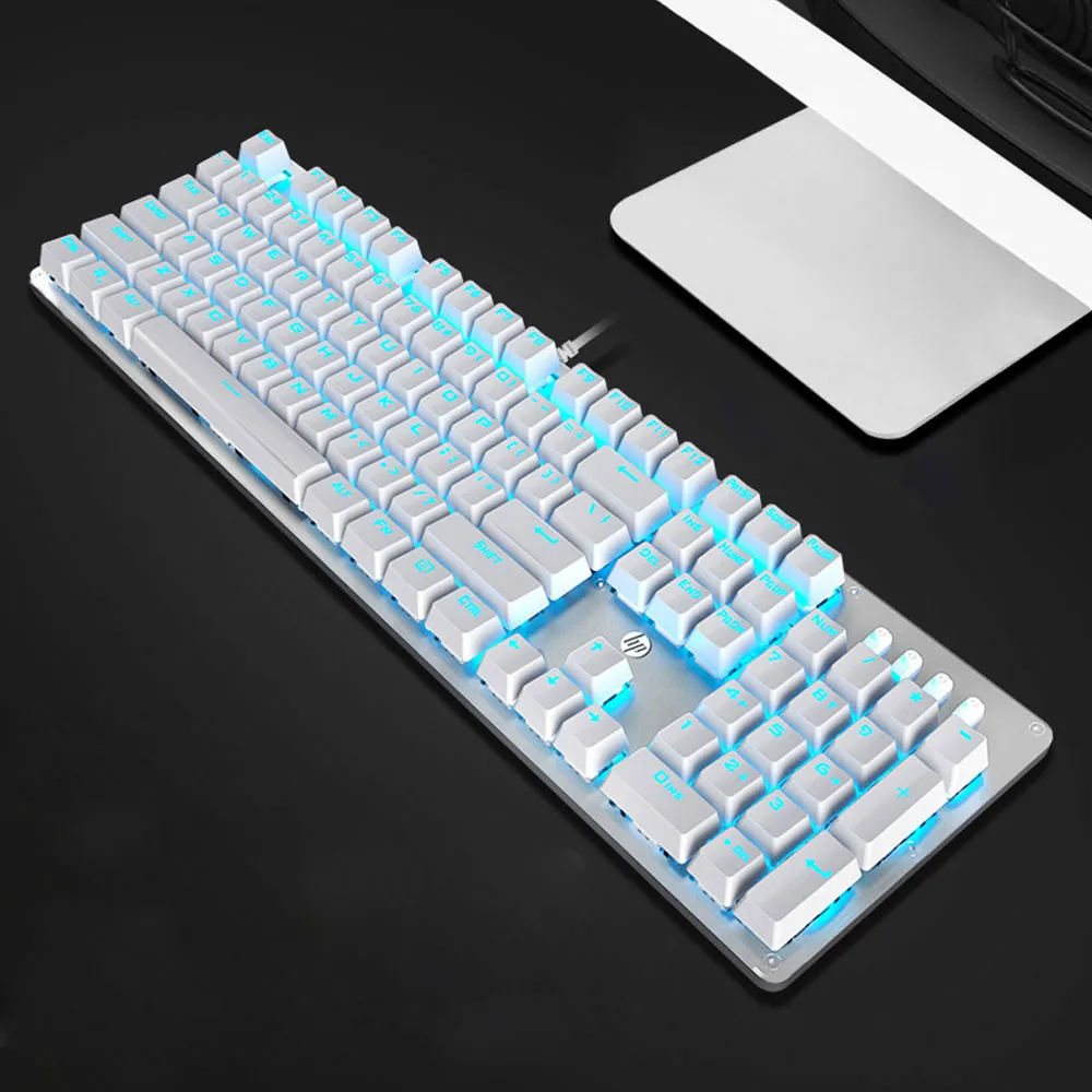 Ice Blue Light Hp GK100 Механическая игровая клавиатура с подсветкой, синий, красный переключатель, 104 клавиш, металлический цветной светодиодный компьютер с подсветкой, Проводная клавиатура для геймера - Цвет: Ice Blue Light