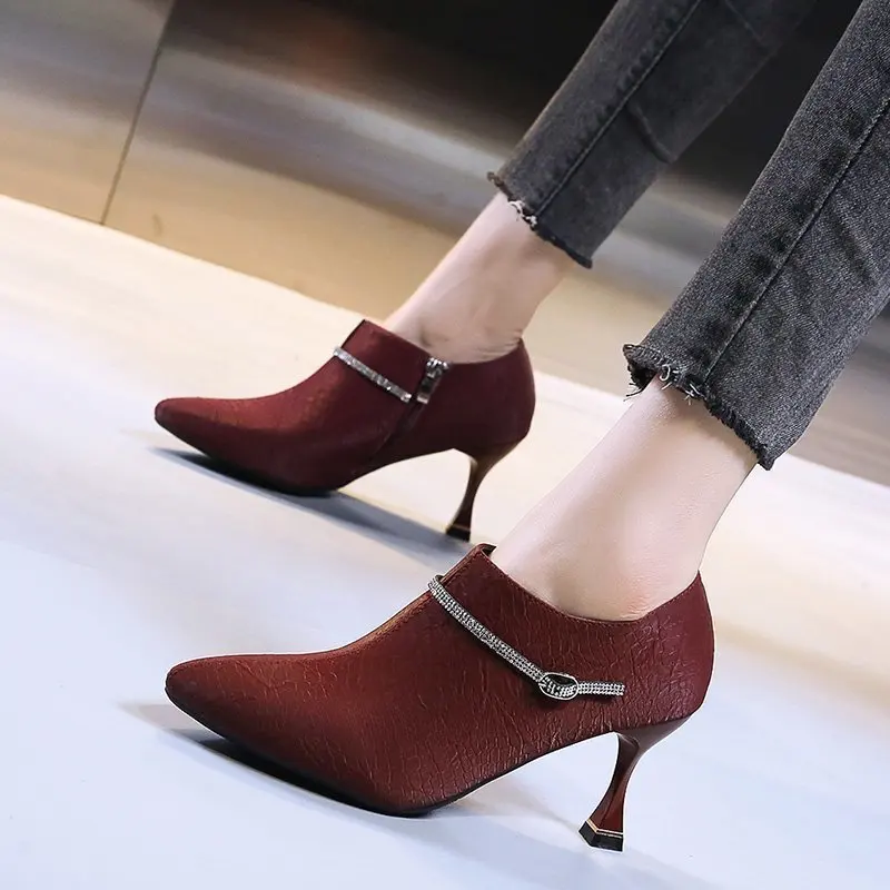 Sexy Pointed Toe Ankle Boots Women Pumps Stiletto Solid Color Party Shoes Woman High Heel Shoes Party Shoes Zapatillas Mujer New