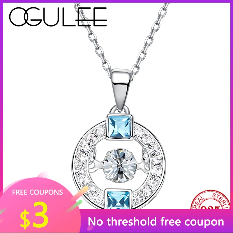 

Женское ожерелье из серебра 100% пробы OGULEE, колье с круглыми подвесками с белыми и синими кристаллами, ювелирные украшения