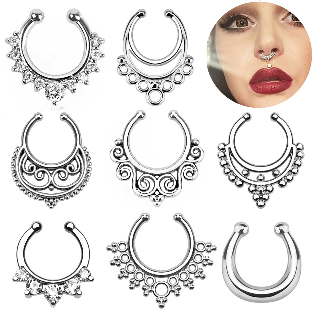 1 шт. кольцо для пирсинга в носу с кристаллами и фианитами Хрустальный пирсинг