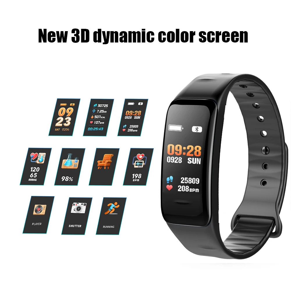 Цветной экран C1S смарт-браслет водонепроницаемый монитор сердечного ритма