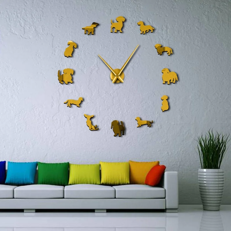 Настенные часы без рамки с зеркалом 3D DIY акриловые настенные искусство собака