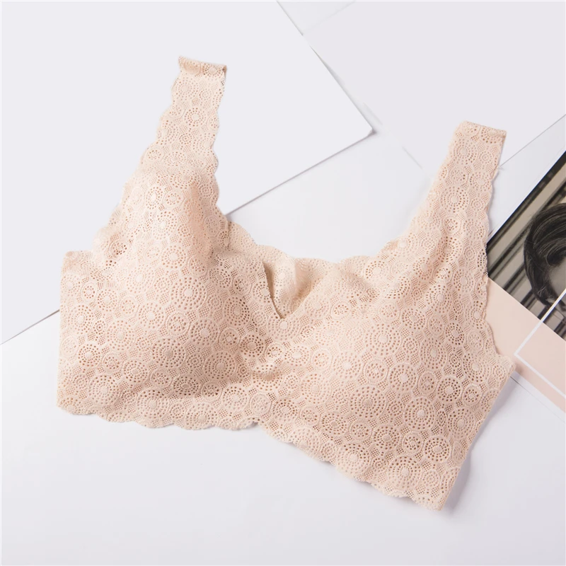 

One Piece Women Lace Bra Seamless Padded Comfortable Breathable Bralette Fashion Wireless Push-up Brassiere Lingerie