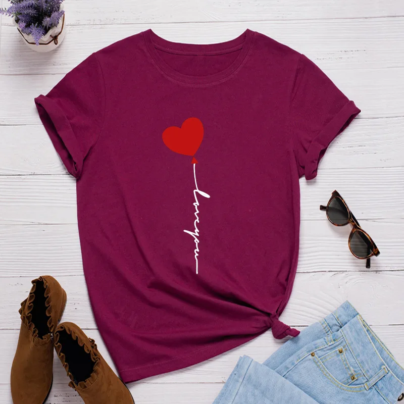 

Fashion Summer Women T Shirts Cute Heart Balloon Graphic Tee Oversized Short Sleeve Cotton Shirt Tops Female Dadies