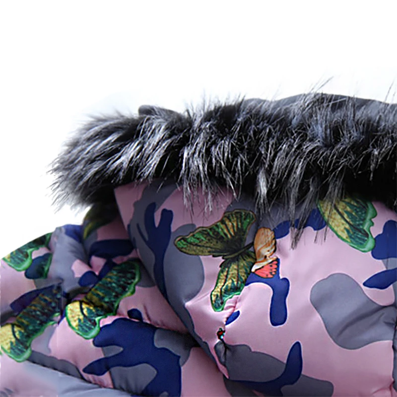 

Girls' cotton jacket 4-12 years old children's down jacket printed cartoon butterfly camouflage splicing winter jacket