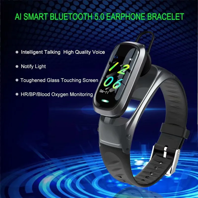 Смарт браслет B9 Bluetooth наушники пульсометр фитнес трекер|Смарт-браслеты| |