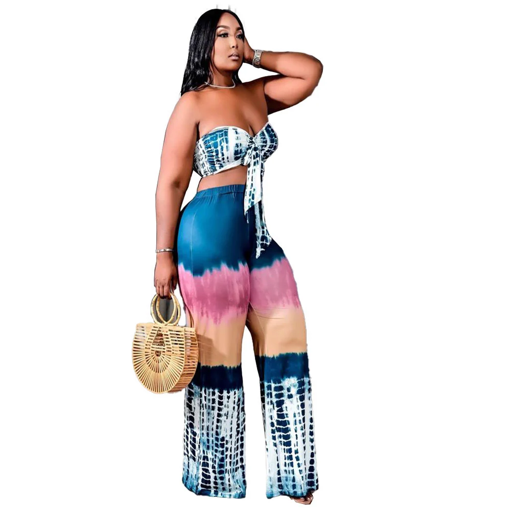 

Костюм Zoctuo женский из двух предметов, блузка без бретелек с цветным принтом в стиле пэчворк и брюки с широкими штанинами, пикантный комплект