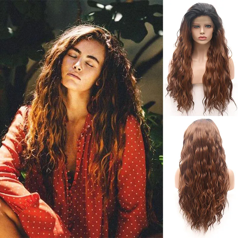 Парик AIMEYA из каштановых синтетических волос с эффектом деграде темными корнями