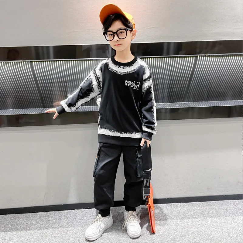 

2021 New Kids Cartoon Printing Tracksuit Children Slack Sportswear Boy Fashion Pullover Tops+ Sweatpants Trousers 2pcs Set 5-16y