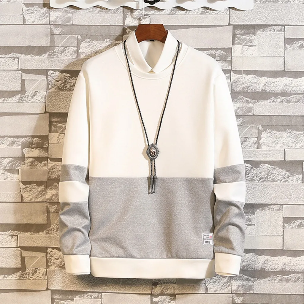 Мужской пуловер с длинными рукавами в стиле пэчворк мужские толстовки круглым