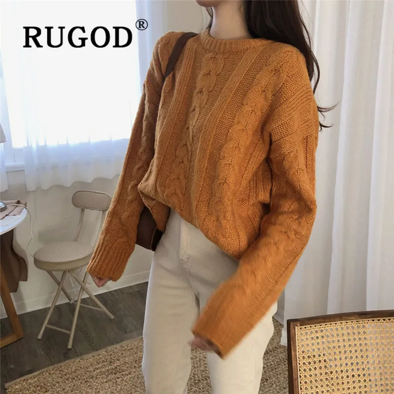 RUGOD 2019 Auturm теплый женский свитер модный длинный рукав витой пуловер корейский шик