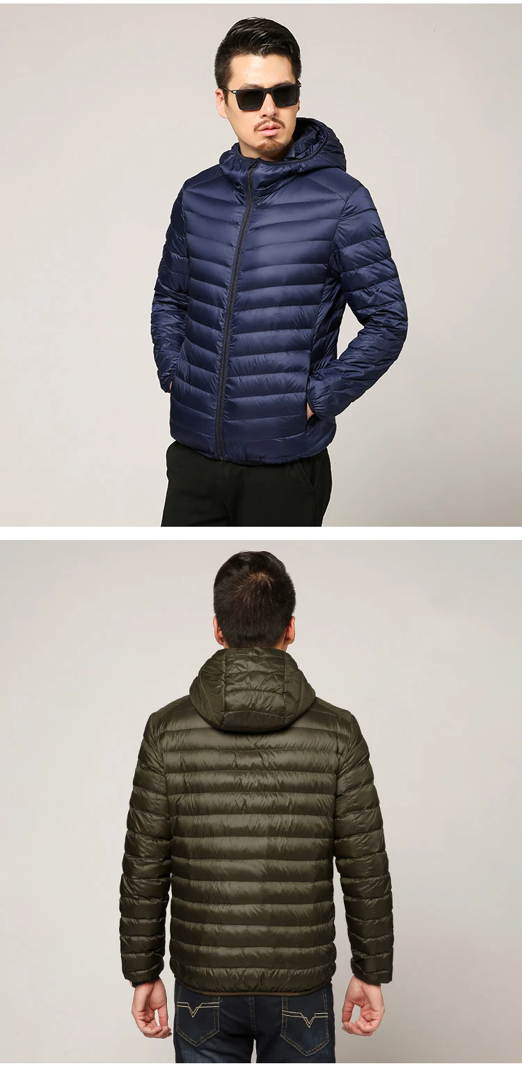 Multi-color Winter Fashion Brand Ultralight Duck Down Jacket Men Hooded Streetwear Light Feather Waterproof Warm Coat 4XL