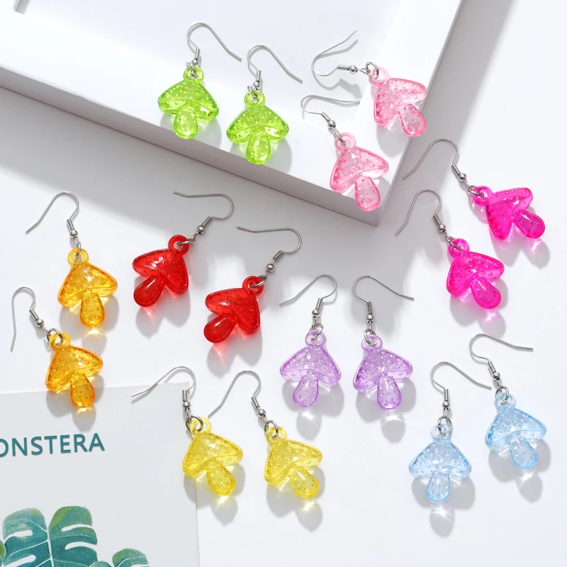 

Classic Cartoon Mushroom Bubble Drop Earrings for Women Charm Purple Pink Acrylic Silver Plated Dangle Earrings Jewelry Gifts