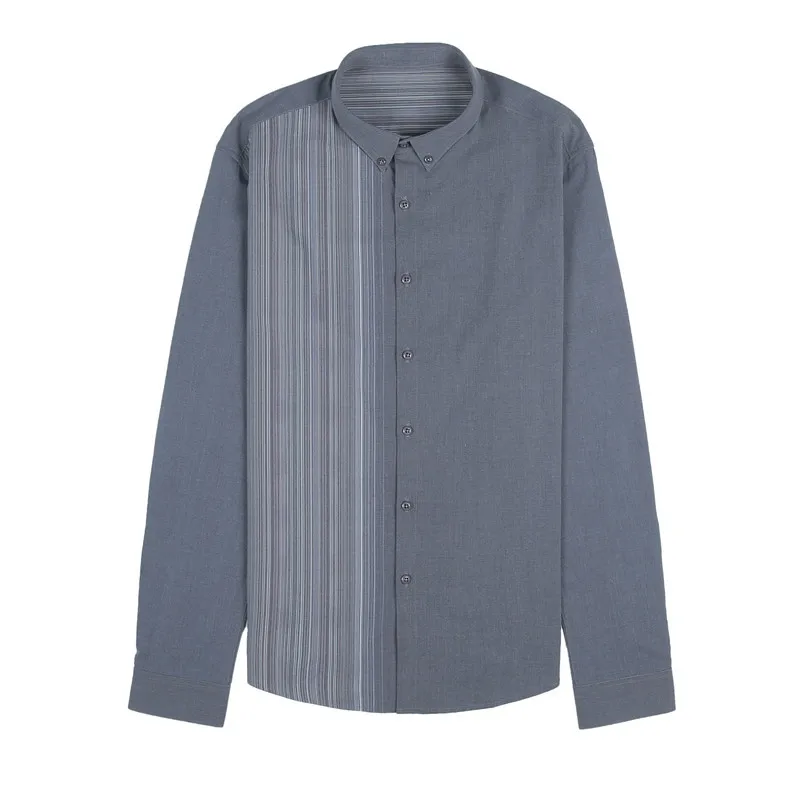 

2021 new personalized half stripe Long Sleeve Shirt Men's fashion Slim Fit Shirt