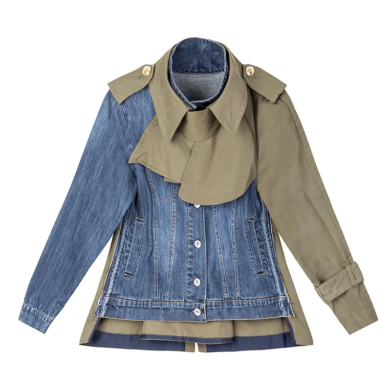 Женская джинсовая куртка с цветным блоком ассиметричная контрастная женская 2019