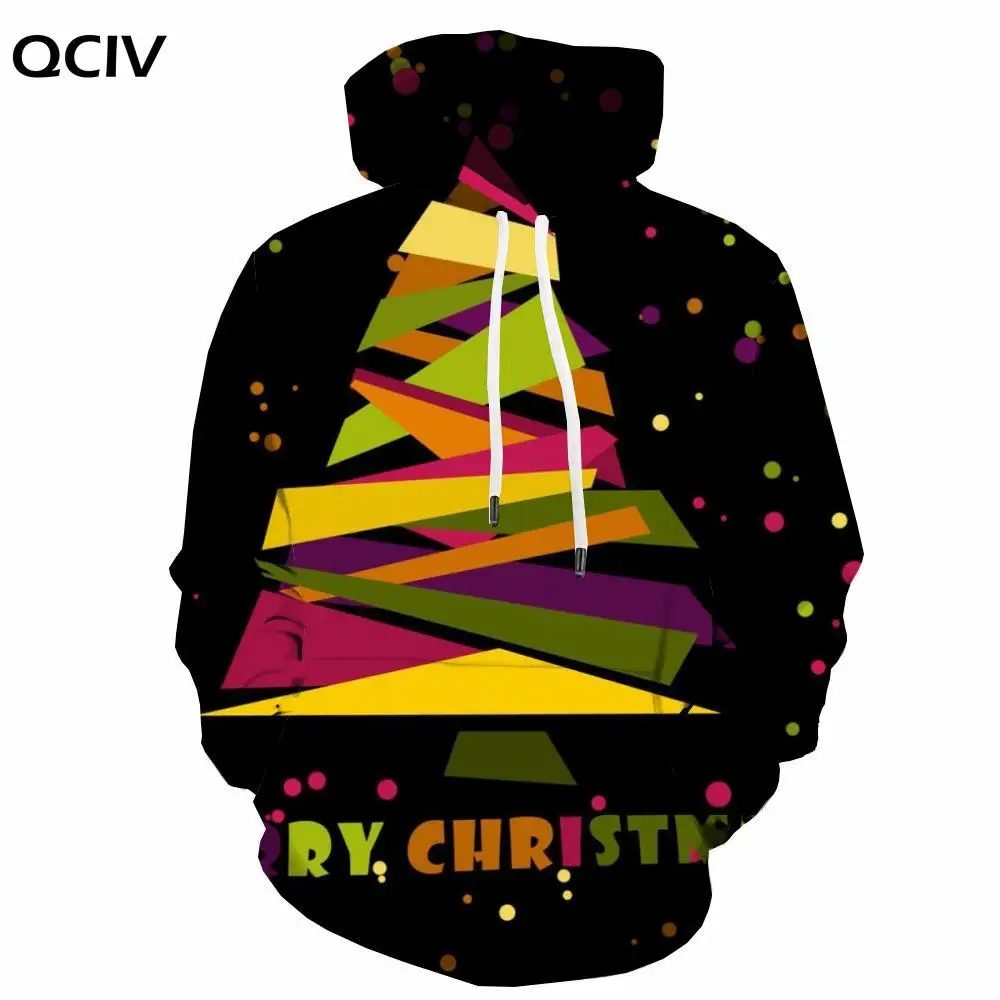 

QCIV 3d Hoodies Christmas Hoodie Men Trees Hooded Casual Colorful Hoody Anime Painting Sweatshirt Printed Mens Clothing Funny