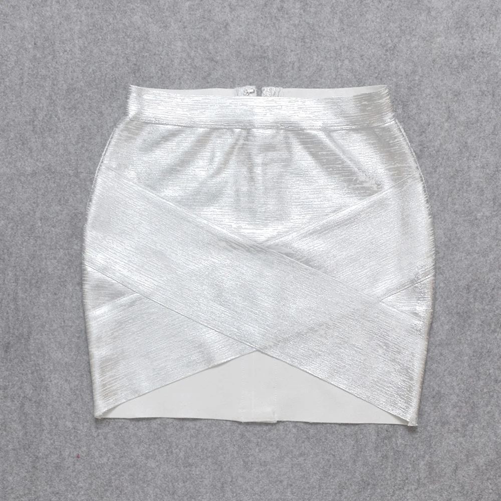 

Rayon Cross Shaped 2015 Mini Bandage High Waisted Pencil Skirt Wholesale Metallic Gold