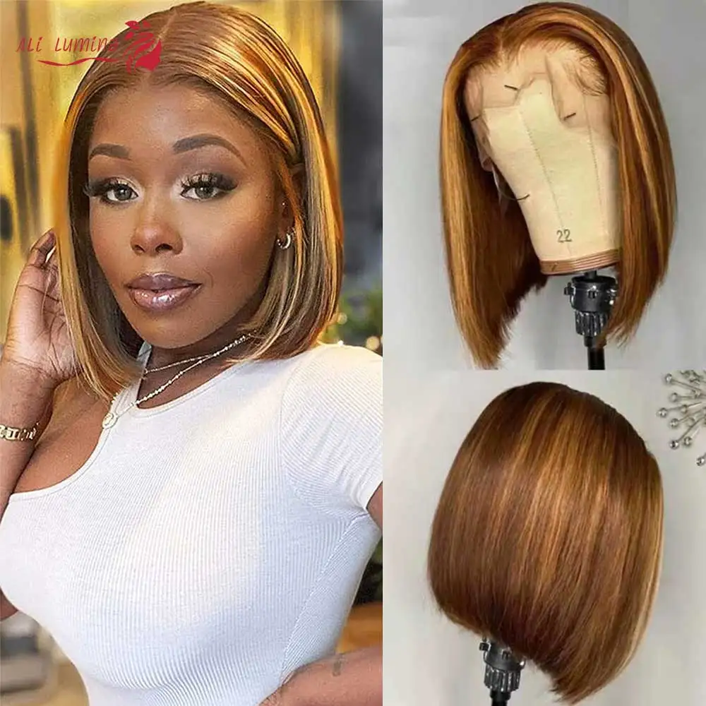 

Highlight Bob Wig Straight Lace Frontal Human Hair Wigs Ombre Color 13x5x2 T Part Lace Front Wig Brazilian Remy Short Bob Wigs