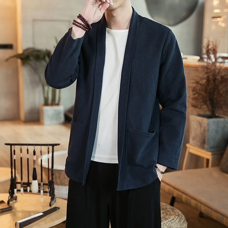 

Men Kimono Jackets Mens Open Stitch Windbreaker Vintage Mens Coats Solid Jacket Male Streetwear Button Cardigan Plus Size KK3054