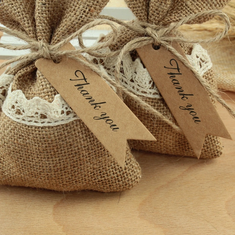 

20pcs/Lot vintage Wedding Burlap Jute candy Bag Eco-friendly Gift Bags Baby Shower Gift Bags vintage rustic wedding decoration