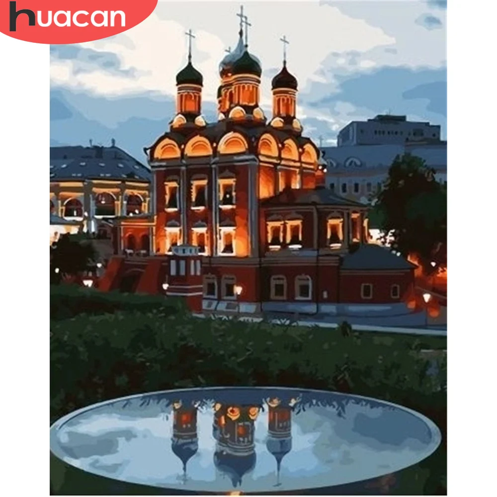 HUACAN краска по номеру городской пейзаж рисование на холсте Ручная Краска ed ing Art