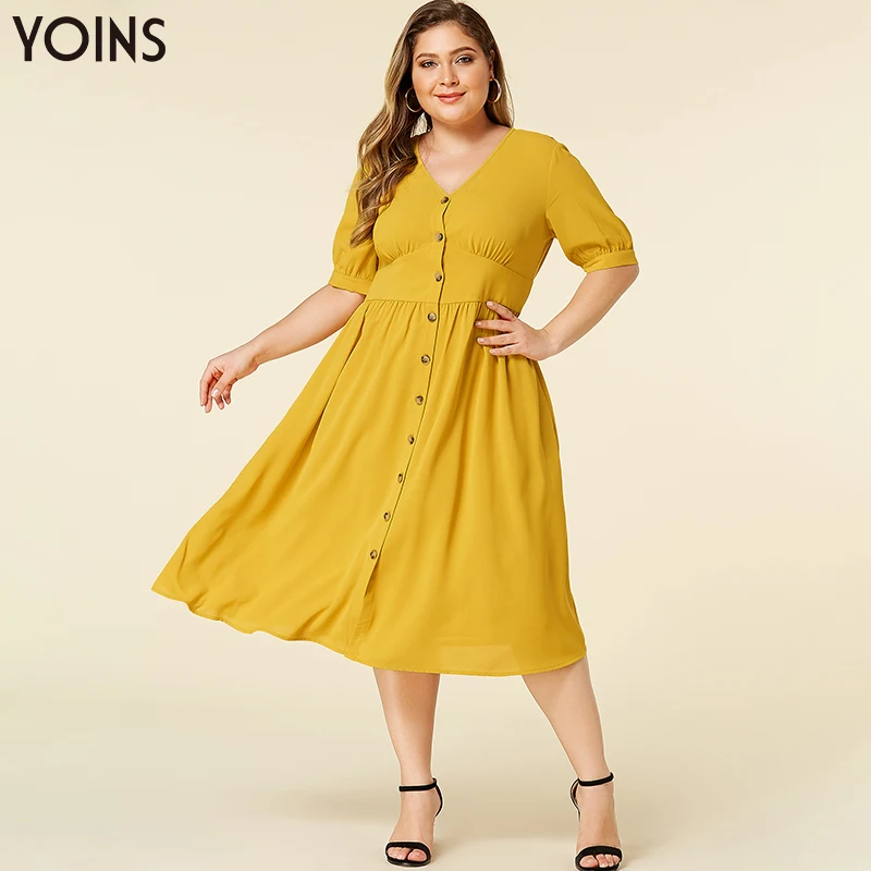 Женское винтажное платье макси YOINS Элегантное повседневное однотонное с v