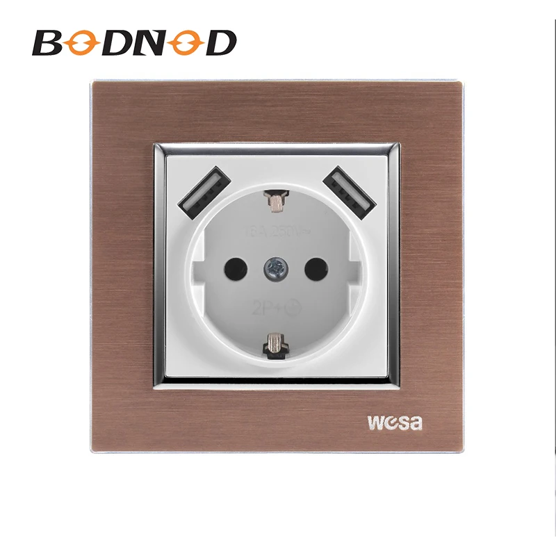 USB Розетка с металлической рамкой европейский стандарт настенный адаптер 5 В 2 А