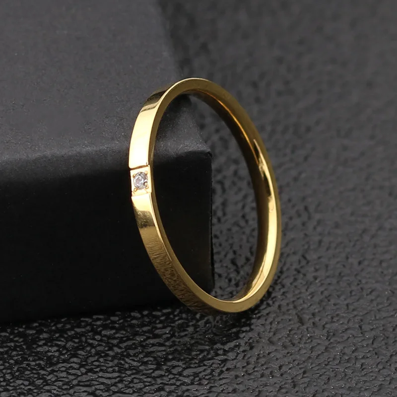 

Top Quality Concise Zircon Wedding stainless steel material Rose Gold Steel color Ring Never Fade Jewelry