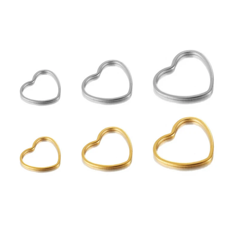 

100% Stainless Steel Hollow Heart Charm For Jewelry Making Gold/Silver Color Metal Hollow Heart Charms Wholesale 50pcs
